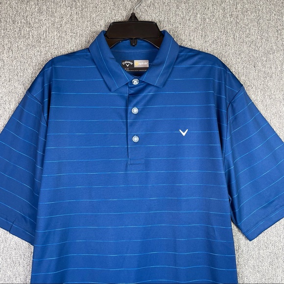 Callaway Golf Polo Opti-Dri Blue Striped Short Sleeve Shirt Men’s Size Medium - Picture 2 of 8